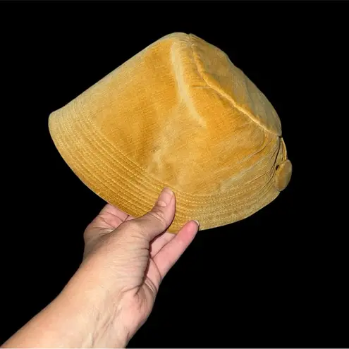 Vintage 1950s Cloche Hat Gold Velvet Unique Button Accents Adjustable