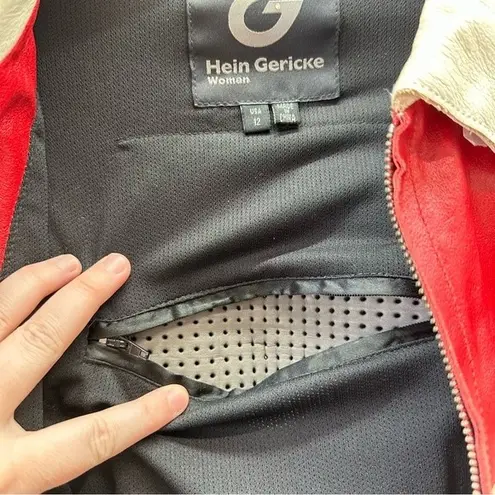 Hein Gericke leather motorcycle moto riding jacket. Women's 12. Red and white.