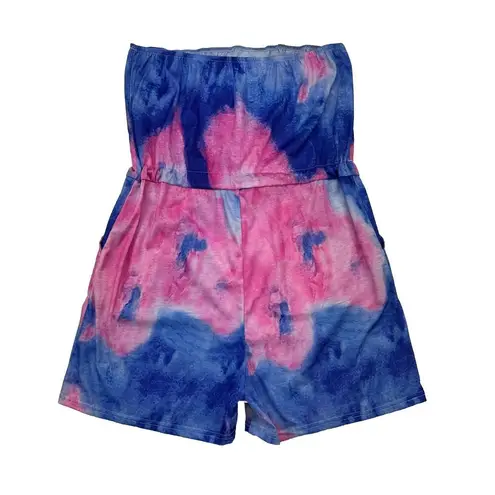 Pink Blue Tie Dye Romper Strapless Beach Shorts Size Large Lightweight