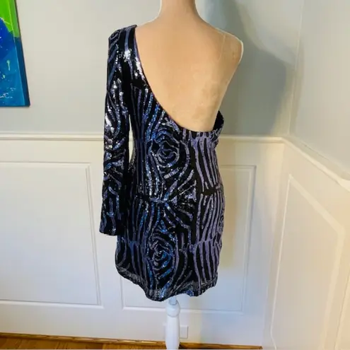 Alyce Paris Sequin Party Mini Dress Animal Print Black & Purple Size 10