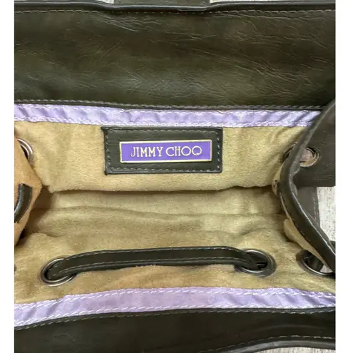 Jimmy Choo 2000s Olive Green Leather Clutch Wallet with Silver Buckle Detail