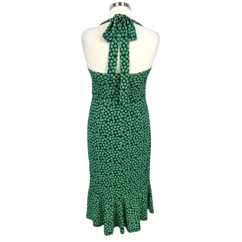 Hutch Halter Corset Floral Midi Dress Ruffle Hem Green Blue Size Medium