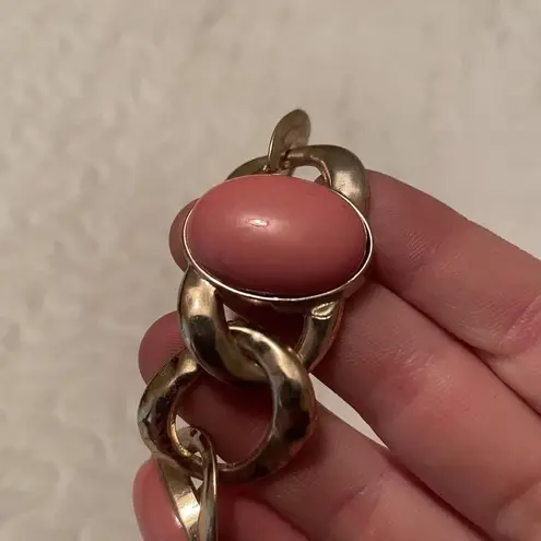 New York And Company Signed NY Gold Tone / Pink Costume Necklace Adjustable Length