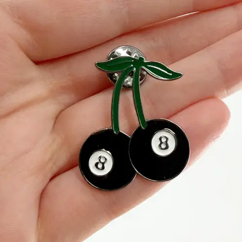 Cherry 8 Ball Enamel Pin Black
