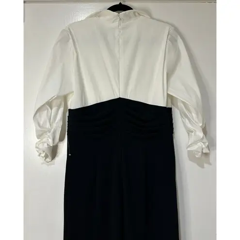 Tadashi Shoji Vanguard Collared Contrast Gown Ivory Black 12 NWT Sophisticated