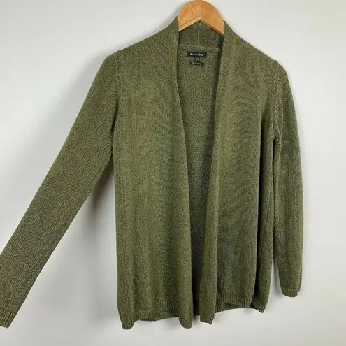 Massimo Dutti Cardigan Sweater Small Green Open Front Knit Long Sleeve Womens