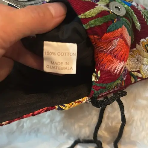 Unique Batik Floral Embroidered Handmade Crossbody Bag Red