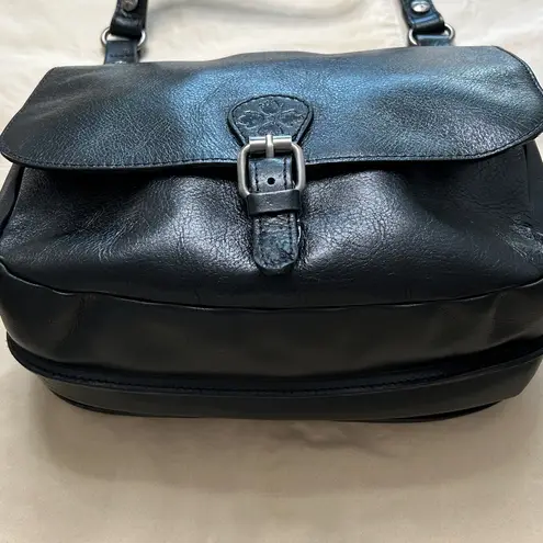 Patricia Nash Black Leather London Saddle Bag Heritage Crossbody Authentic