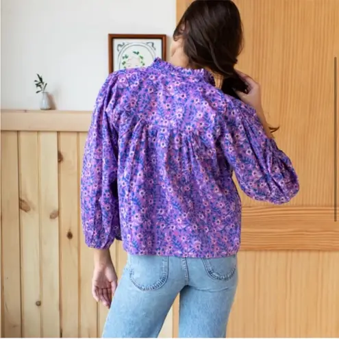 Emerson Fry India Collection Violet Purple Floral Wildflower Emmaline Blouse XS