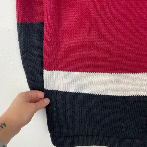 Pure Hand Knits Woman's M/L Red Black Striped Wrap Front Sweater Lagenlook Size M