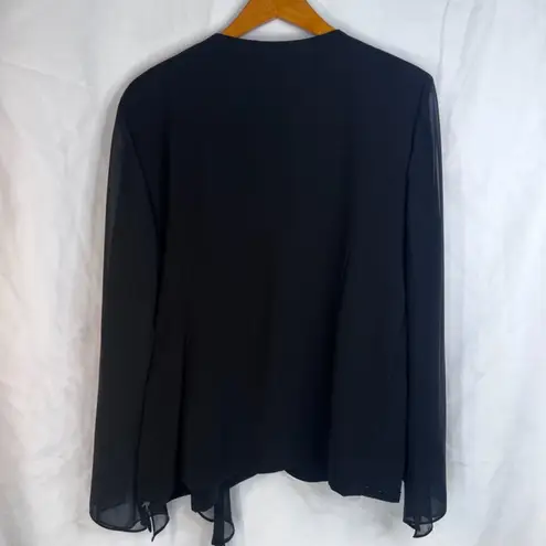 Dawn Joy Vneck Beaded Trim Dressy Cocktail Evening Jacket Flower Brooch SZ Large Black