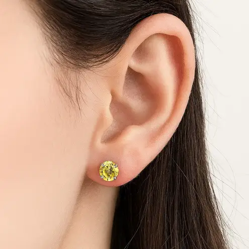 6mm Yellow CZ Barbell Earrings Stainless Steel Studs
