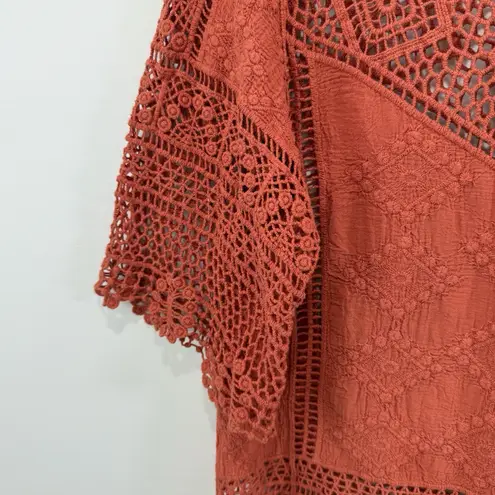 Democracy Crochet Lace Boho Gauze Cotton Top Size M Rust Color Open Knit Hippie