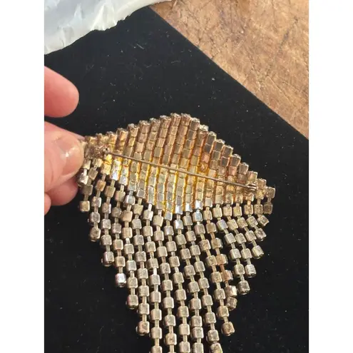 Vintage Rhinestone Waterfall Brooch Pin Jewelry Statement Piece Silver