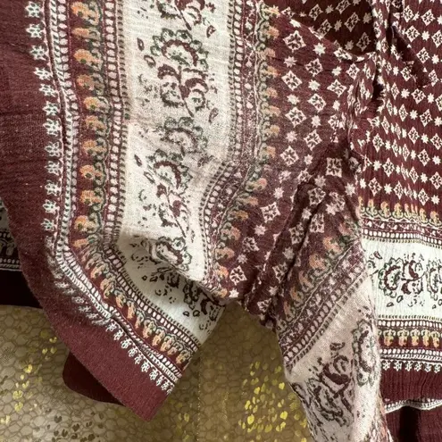 Garnet Hill Maroon Printed Tie Waist Gauze Cotton Shorts Size 12