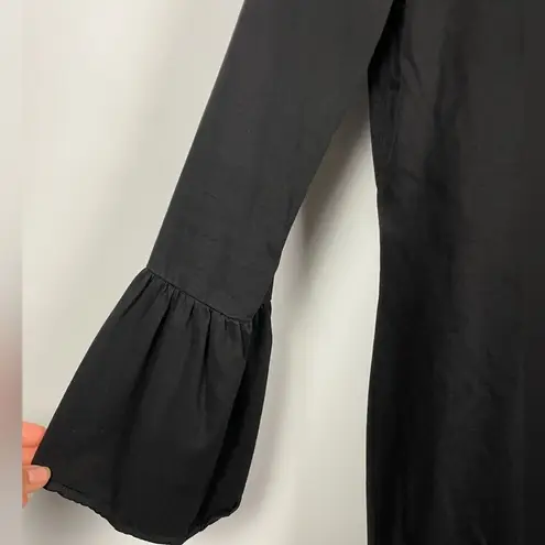 Maven West Black Lace-Up Neckline Long Bell Sleeve Mini Shift Dress