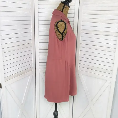 Simply Noelle Sleeveless Button Front Split Seam Tunic Shirt Mauve Pink Small