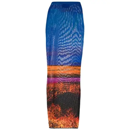 Louisa Ballou Mesh Pencil Maxi Skirt Neon Horizon Womens Size Small Orange
