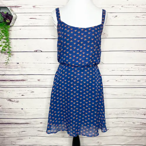 Bebop Blue & Red/Orange Hearts Sun Dress Size Small