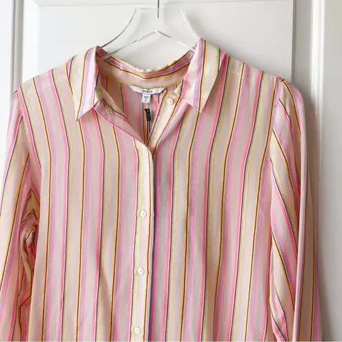 J Brand  Neon Stripe Button Down Button-Back Long Sleeve Semi Sheer NWT M