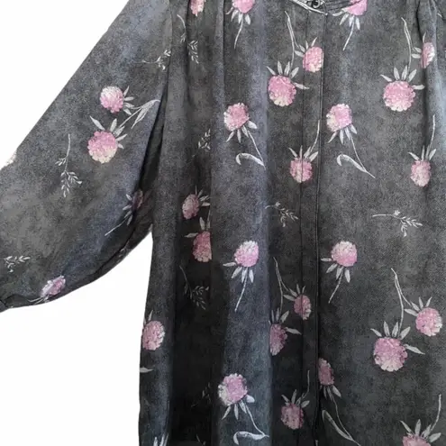 Caslon Tie Sleeve Gray and Pink Floral Blouse Size 2X