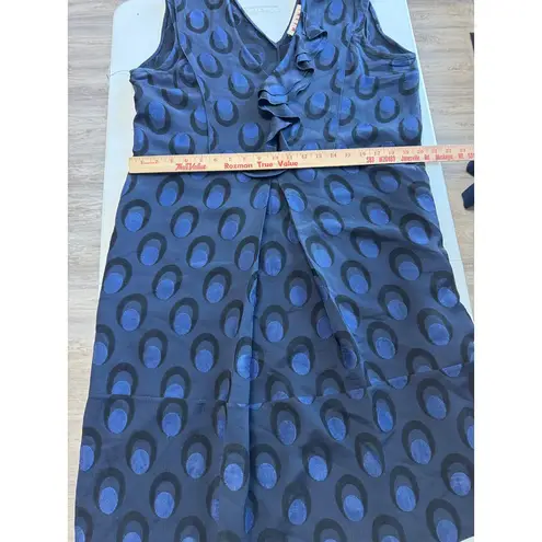Marni Navy Blue Polka Dot Sleeveless Ruffle Dress Designer Dress Size 42