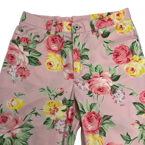 Lauren Ralph Lauren Pink Roses Floral Ankle Pants Mid Rise 26 Inseam Size 6