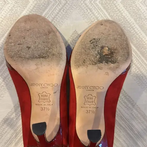 Jimmy Choo Women’s Red Suede Rocky Peep-Toe Pumps