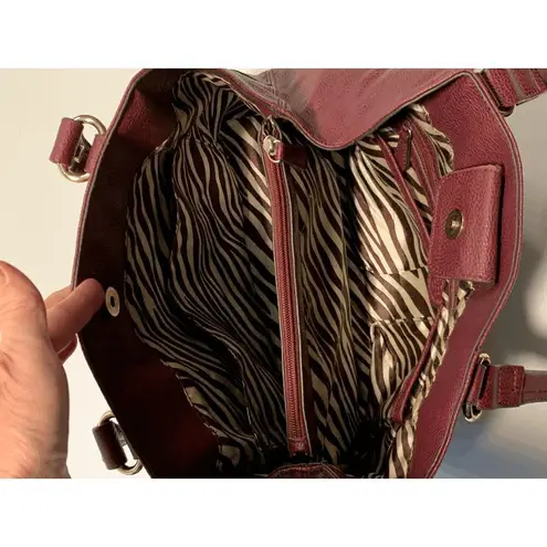 Dana Buchman Women Satchel Shoulder Bag Double Strap Maroon Gold Hardware 9x13"