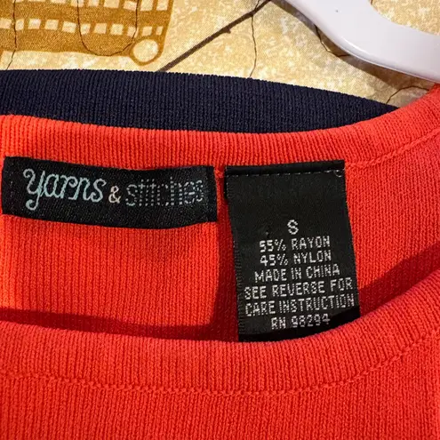 Yarns & Stitches Navy and Orange Striped Women's Cardigan& sleeveless top set Blue Size undefined