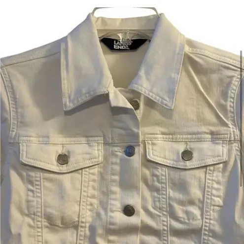 Lands' End Women's White Denim Jacket XL Long Sleeve Casual