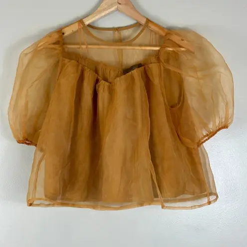 Anna Grace Organza Top Womens S Brown Puff Sleeve Sheer Cottagecore Boho Fairy