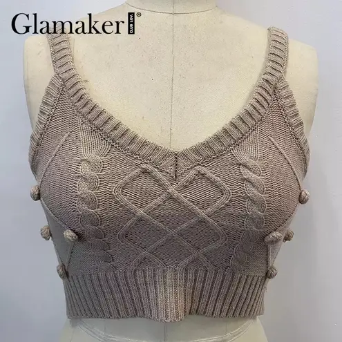 2 piece set winter turtleneck crop sweaters vest backless knitted‎ new ju… Tan Size M