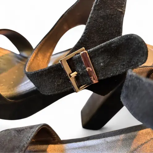 Reaction Kenneth Cole Black Leather Peep-Toe Platform Sandals Size 10 Block Heel - Image 8