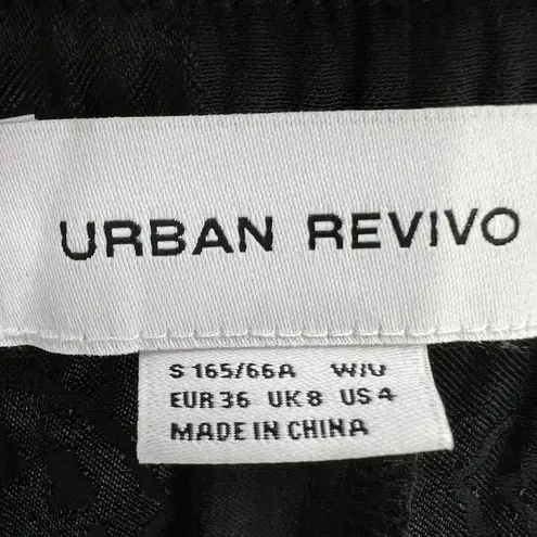 Urban Revivo Checkerboard Pants Women Size 4 Black Satin Wide