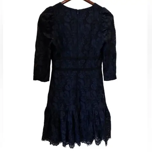 Shoshanna Miran Navy Blue Lace Dress 3/4 Sleeve Knee Length Formal Cocktail Sz 2