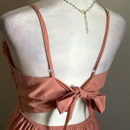 Ecowish Women’s Tie Cut Out Back Lace Overlayed Tiered Skirt Summer Sundress