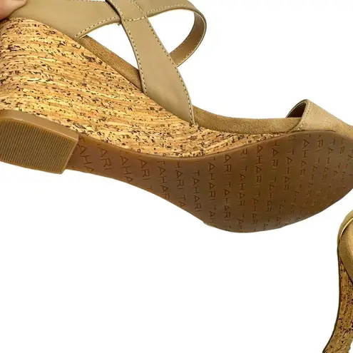 Tahari TAN BROWN CORK SOFT SUEDE WEDGE SANDALS SIZE 10