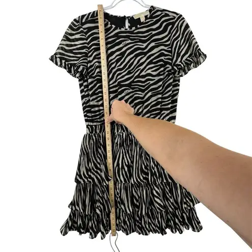 Michael Kors  Zebra Print Midi Dress V-Neck Flutter Sleeve‎ M Tired Ruffle Boho thumbnail 8
