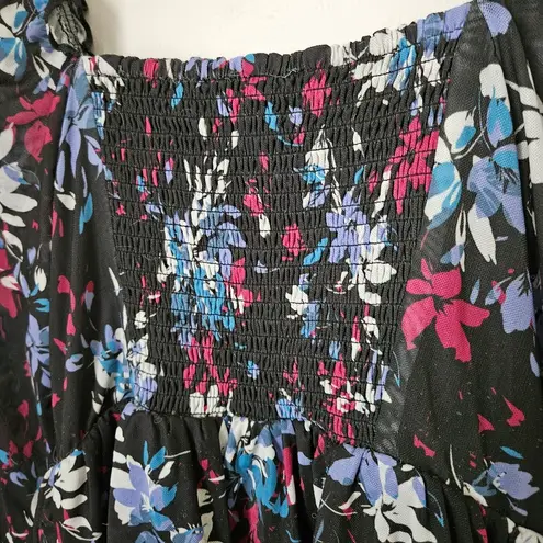 Peter Som Tie Detail Crop Top Floral Long Sleeve Casual Ruched Neutral Black