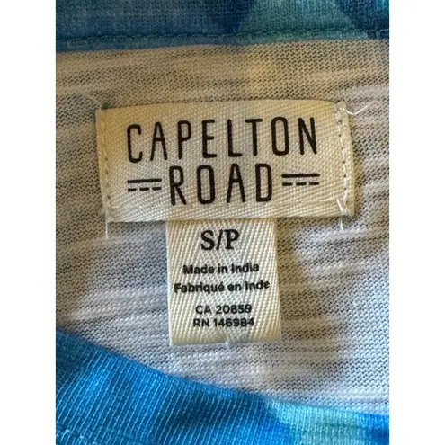 Capelton Road Dress Women Small Floral Cotton Short Sleeve T Shirt Mini Boho Blue