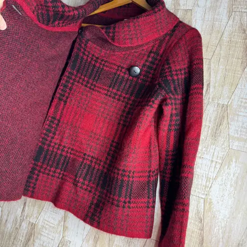 Christian Siriano Womens Red Plaid Cardigan Sweater L Wool Blend Double