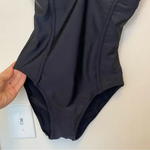 Gottex Textured Triangle Bra One Piece Swimsuit Adjustable Straps Black Sz 8 Med