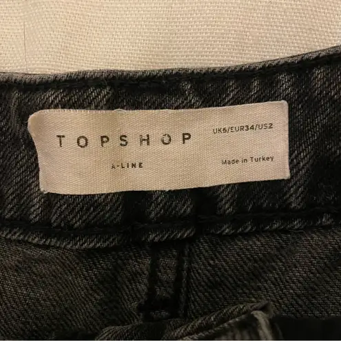Topshop  A-Line Ripped Denim Mom Shorts, Washed Black, Size 2, EUC