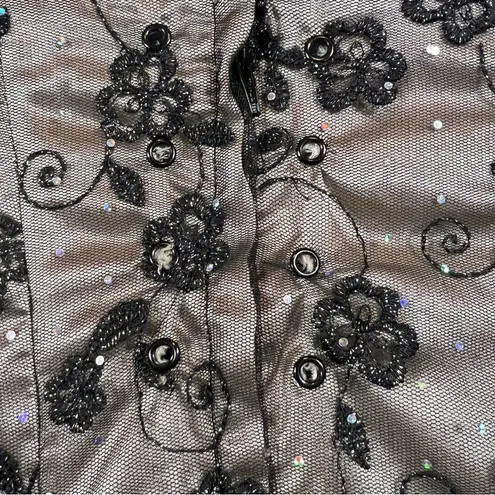 Jessica McClintock Strapless Black Gold Lace Tulle Sparkle Prom Party Dress