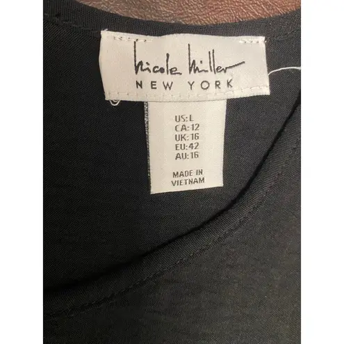 Nicole Miller Black Drop Waist Tiered Sleeveless Dress Large Minimalist Lagen