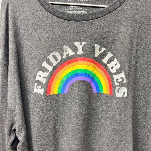 Fifth Sun Friday Vibes gray rainbow long sleeve crop shirt sz XL