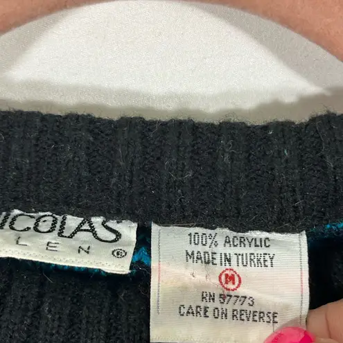 VTG 80s NICOLAS ALLEN CROP GEOMETRIC RETRO AESTHETIC PATTERN M BLACK/TEAL PREOWN Black Size M