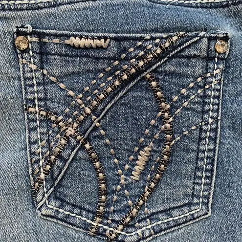 Earl Jeans High Rise Medium Wash Stretch Denim Bootcut Flare Embellished Pocket Blue Size 14