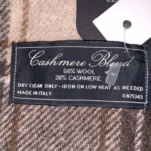 Luxe Linea Emmeti Cashmere Wool Blend Plaid Winter Scarf Made In Italy Tan Gray
